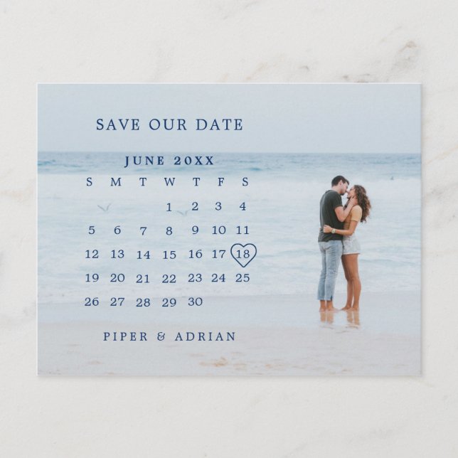Carte Postale Faire-part Calendrier simple Photo Mariage Enregistrez la dat (Devant)