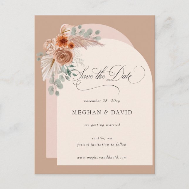 Carte Postale Faire-part Calligraphie Boho Terracotta Pampas Enregistrer la (Devant)