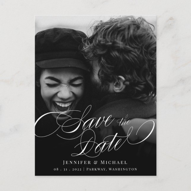 Carte Postale Faire-part Calligraphie Classique Mariage Élégant Enregistrer (Devant)