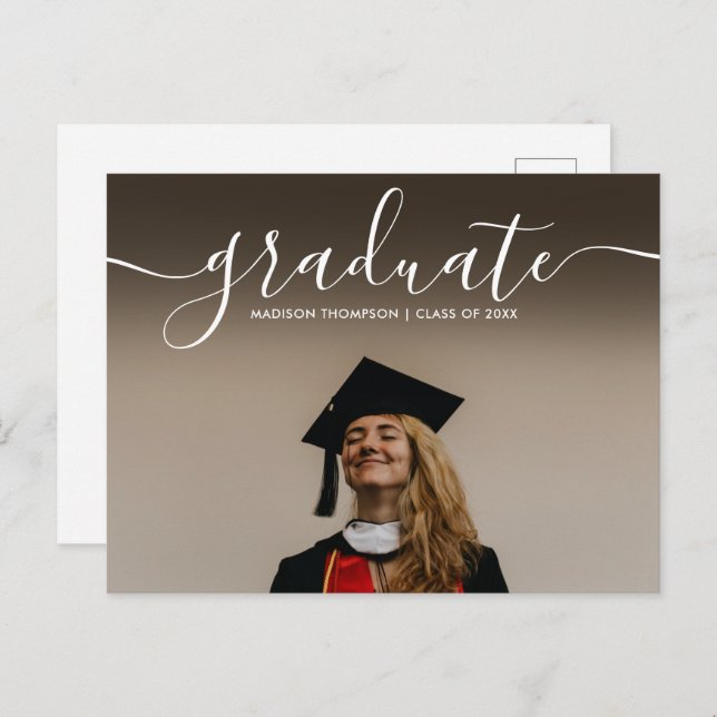 Carte Postale Faire-part Calligraphie classique Photo de remise de diplôme (Devant / Derrière)