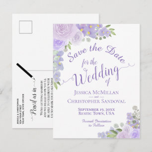 Carte Postale Faire-part Calligraphie florale de lavande Mariage Enregistre