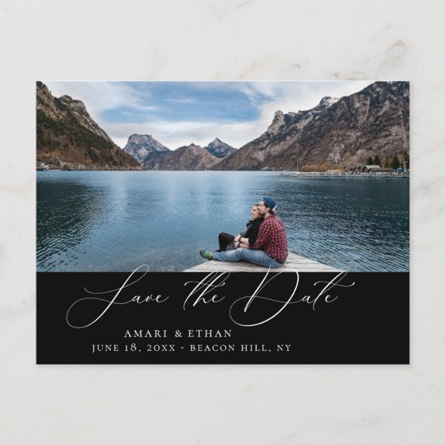 Carte Postale Faire-part Calligraphie moderne Boho Photo Enregistrer la dat (Devant)