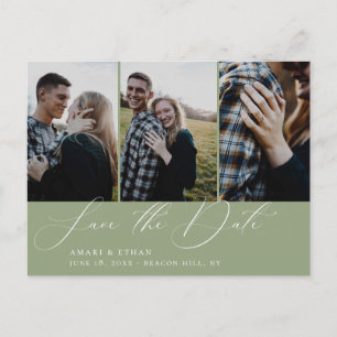 Carte Postale Faire-part Calligraphie moderne Sage Multi-photo Enregistrer