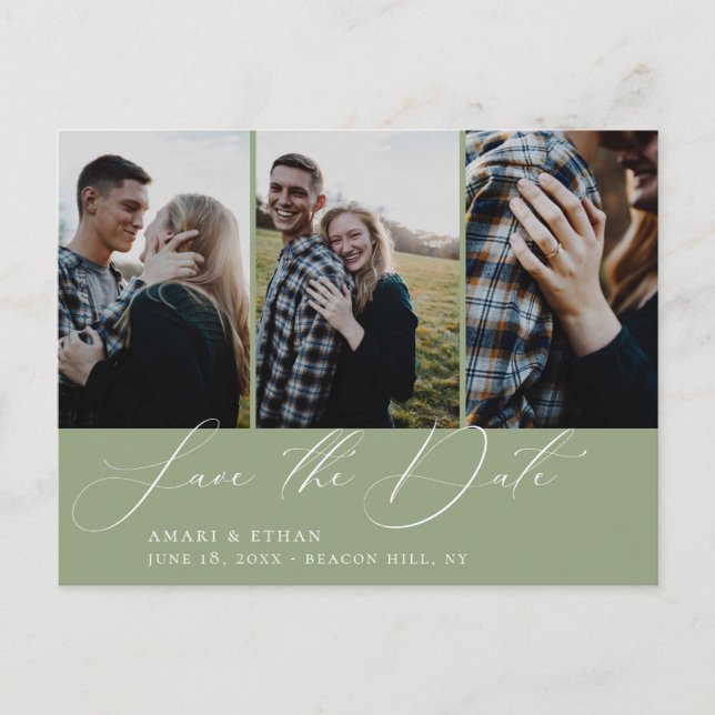 Carte Postale Faire-part Calligraphie moderne Sage Multi-photo Enregistrer  (Devant)