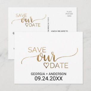Carte Postale Faire-part Calligraphie or simple Mariage Enregistrer la date