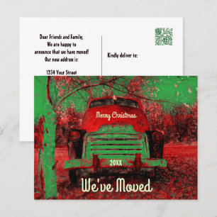 Carte Postale Faire-part Camion rouge rétro de Noël Nous avons déménagé
