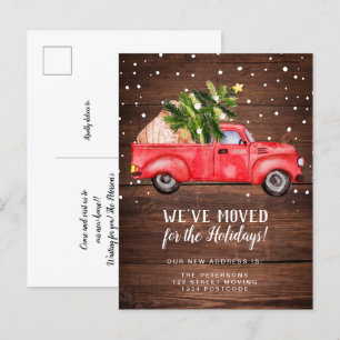 Carte Postale Faire-part Camion rouge rétro vintage arbre de Noël bois démé