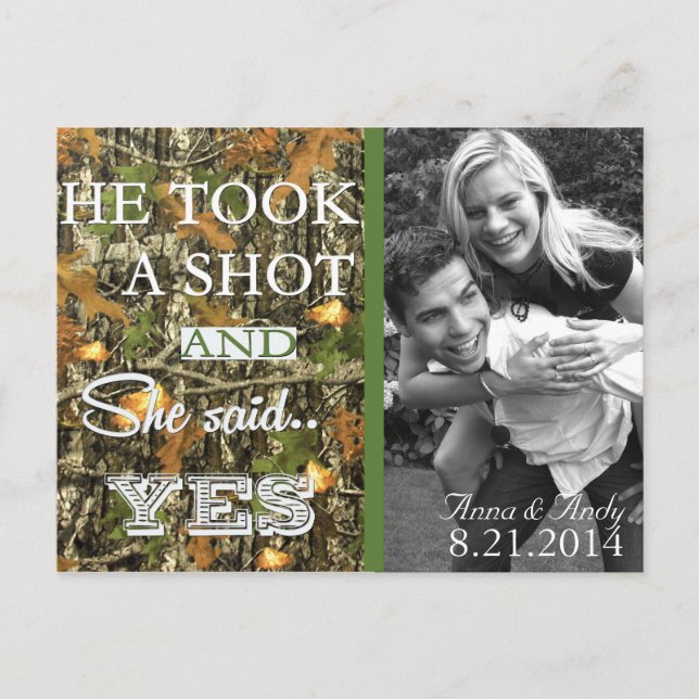 Carte Postale Faire-part Camo Rustic Feuilles Enregistrer La Date Mariage C (Devant)