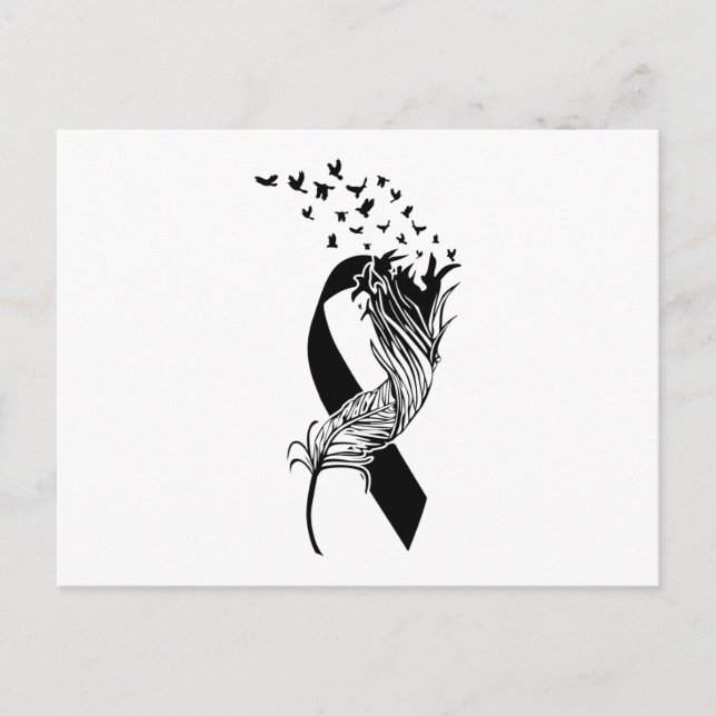 Carte Postale Faire-part Cancer Black Ribbon Feather Birds (Devant)