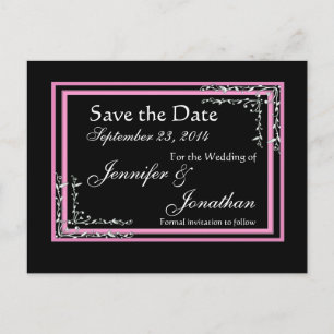 Carte Postale Faire-part Candy Rose et Noir Enrouleur Enregistrer Date Mari