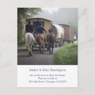 Carte Postale Faire-part Caravane Drôle Et Riders À Cheval En Mouvement