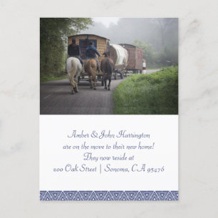 Carte Postale Faire-part Caravane Et Cavaliers À Cheval En Mouvement Faire-