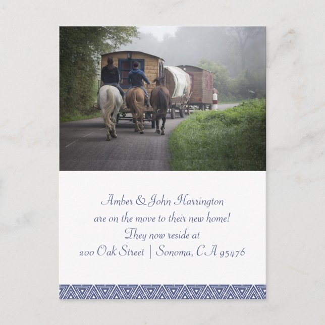 Carte Postale Faire-part Caravane Et Cavaliers À Cheval En Mouvement Faire- (Devant)