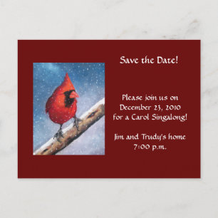 CARTE POSTALE FAIRE-PART CARDINAL DANS LA NEIGE : ART AU PASTEL À L'HUILE :