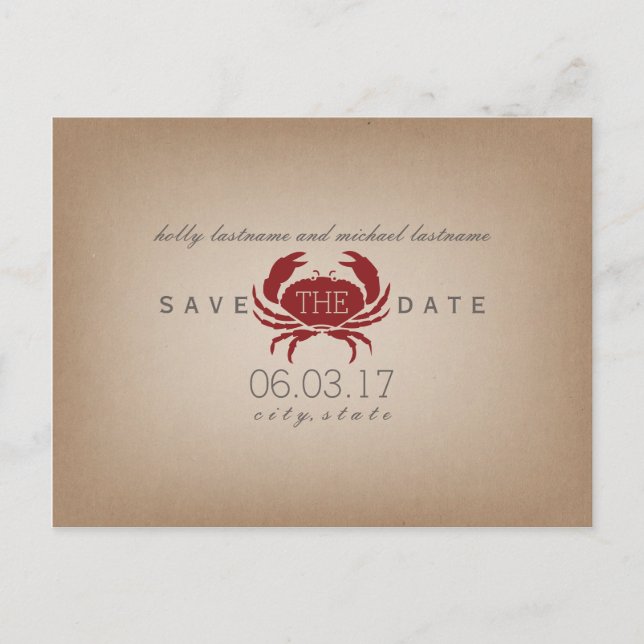 Carte Postale Faire-part Cardstock Inspiré Crabe Mariage Enregistrer La Dat (Devant)