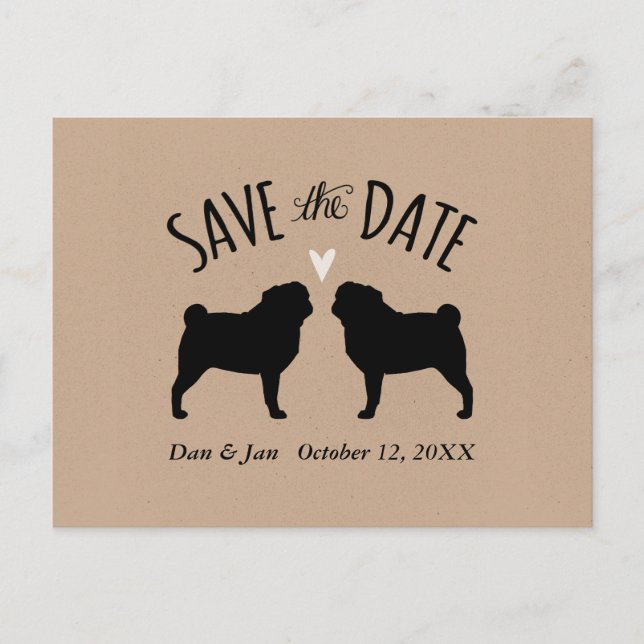 Carte Postale Faire-part Carlin Silhouettes Mariage Enregistrer la date (Devant)