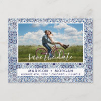 Carreaux bleus Photos Enregistrer la date