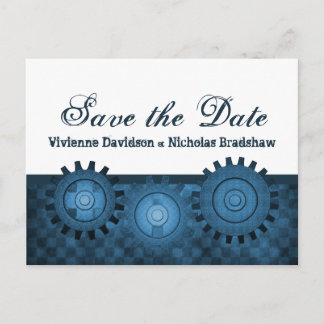 Carte Postale Faire-part Carton d'annonce de date steampunk, bleu