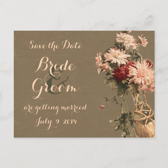 Carte Postale Faire-part Carton d'annonce de mariage avec des chrysanthèmes (Devant)