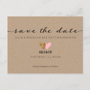 Carte Postale Faire-part Carton de sauvegarde de date - Deux coeurs, Kraft