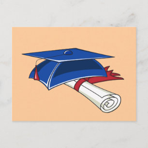 Carte Postale Faire-part Casquette bleu d'obtention du diplôme avec un