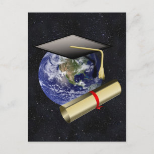 Carte Postale Faire-part Casquette de fin d'études, Terre avec diplôme - Fo