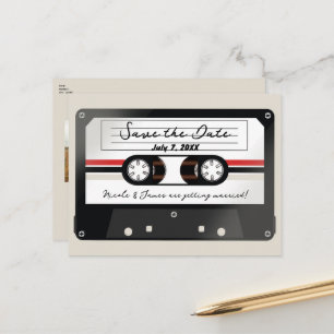 Carte Postale Faire-part Cassette Audio Rétro Beige Gris Années 90 Sauvegar
