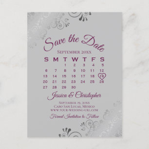 Carte Postale Faire-part Cassis Purple Grey Wedding Enregistrer le calendri