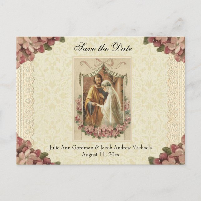 Carte Postale Faire-part Catholique traditionnel ENREGISTRER LA DATE Mariag (Devant)