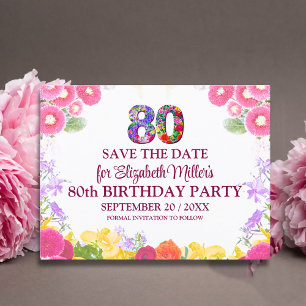 Carte Postale Faire-part Célébration d'anniversaire 80 ans aquarelle rose