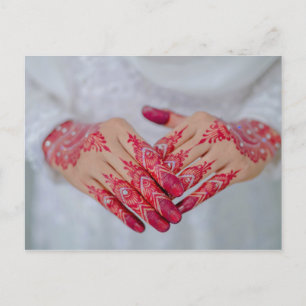 Carte Postale Faire-part Célébration Mehndi Henna Rouge Blanc