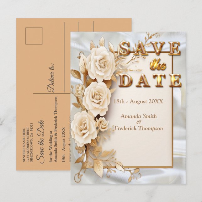 Carte Postale Faire-part Célébrations avec des fleurs blanches autour de so (Devant / Derrière)