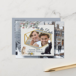 Carte Postale Faire-part Célébrations d'hiver dans la neige, avec Kittens