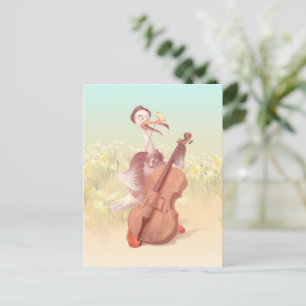 Carte Postale Faire-part Cello Stork : Animal de musique classique dans la 