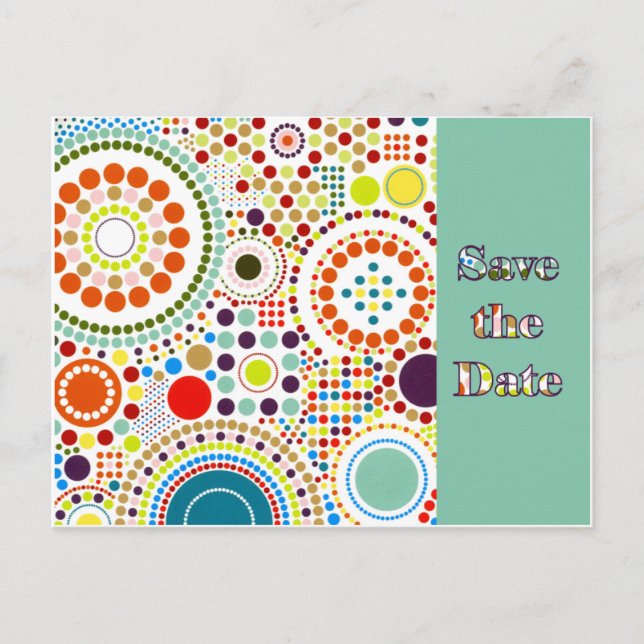 Carte Postale Faire-part Cercles des années soixante Enregistrez la date (Devant)