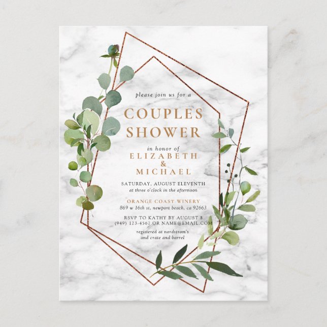 Carte Postale Faire-part Cérémonie de douche de cuivre géométrique Eucalypt (Devant)