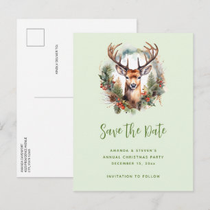Carte Postale Faire-part Cerf brun avec bois Noël rustique