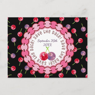 Carte Postale Faire-part Cerises à l'aquarelle pour un anniversaire, Save t