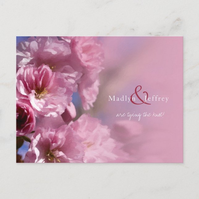 Carte Postale Faire-part cerisier rose fleurs mariage de printemps (Devant)