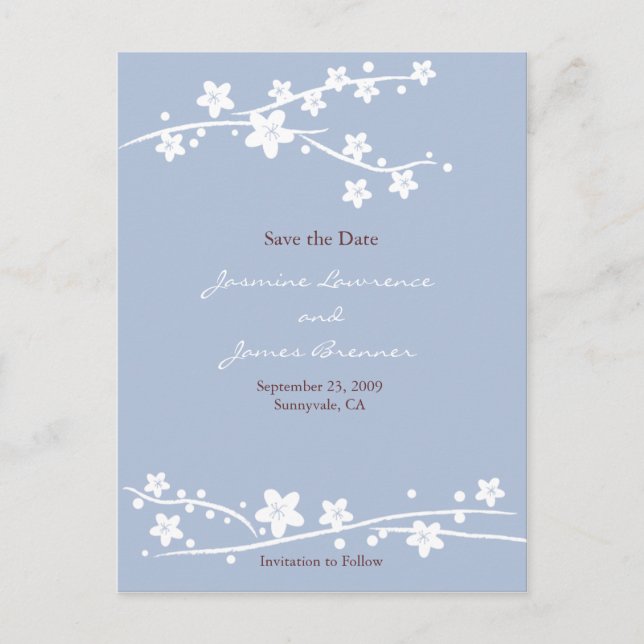 Carte Postale Faire-part Cerisiers Fleurs Bleues (Devant)