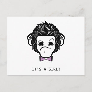 Carte Postale Faire-part c'est une fille ! singe monsieur