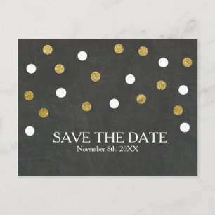 Carte Postale Faire-part Chalkboard Gold & White Confetti Enregistrer la da