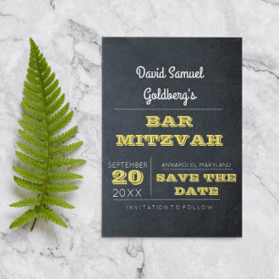 Carte Postale Faire-part Chalkboard Golden Bar Mitzvah Enregistrer la date