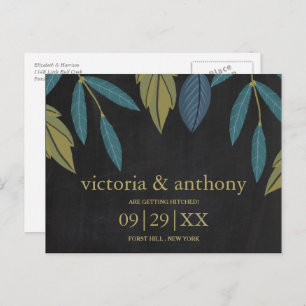 Carte Postale Faire-part Chalkboard Leaf Wedding Enregistrer La Date