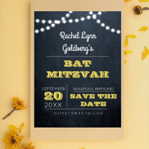 Carte Postale Faire-part Chalkboard Lights Golden Bat mitzvah Enregistrer l
