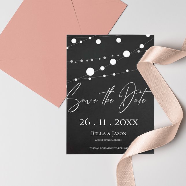 Carte Postale Faire-part Chalkboard String Lights Wedding Enregistrer La Da (Chalkboard String Lights Wedding Save The Date Announcement Postcard)