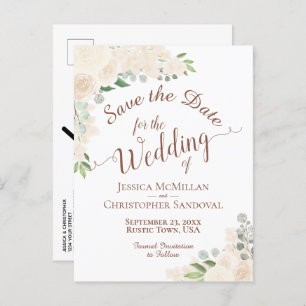 Carte Postale Faire-part Champagne Blush Pêcher mariage floral Enregistrer