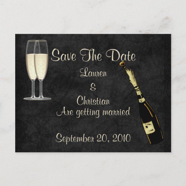 Carte Postale Faire-part Champagne Save The Date (Noir) (Devant)