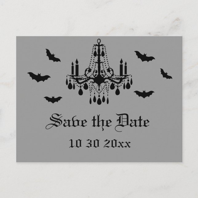 Carte Postale Faire-part Chandelier noir et Damask Enregistrer la date Cart (Devant)