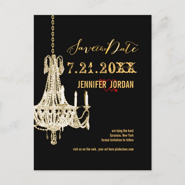 Carte Postale Faire-part Chandeliers PixDezines/garniture or/enregistrer la (Devant)